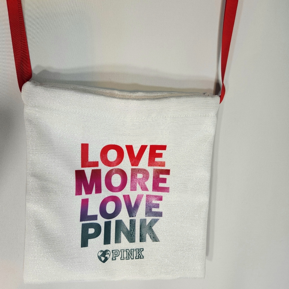 Victoria's Secret PINK White & Multicolored Reusable Draw String Bag
